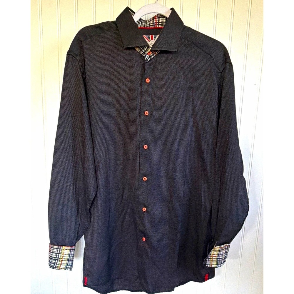 7 Downie St. Men's XL Regular Fit Dress Shirt Black/Dark Gray Preppy Business